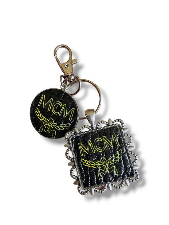 MCM Accessories - MCM upcycled Black and Yellow Leather Key Holder clip purse fob set new